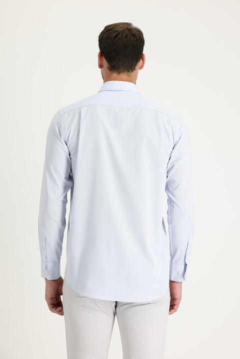 Light Blue Long Sleeve Regular Fit Patterned Cotton Easy-Iron Button-Down Collar Shirt
