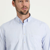 Aqua Blue Long Sleeve Regular Fit Patterned Cotton Easy-Iron Button-Down Collar Shirt