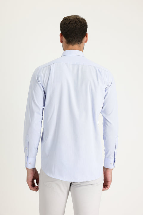 Aqua Blue Long Sleeve Regular Fit Patterned Cotton Easy-Iron Button-Down Collar Shirt