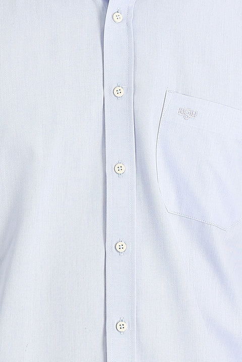 Aqua Blue Long Sleeve Regular Fit Patterned Cotton Easy-Iron Button-Down Collar Shirt