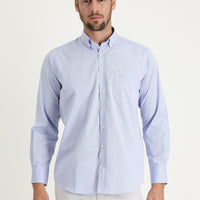 Dark Blue Long Sleeve Regular Fit Patterned Cotton Easy-Iron Button-Down Collar Shirt
