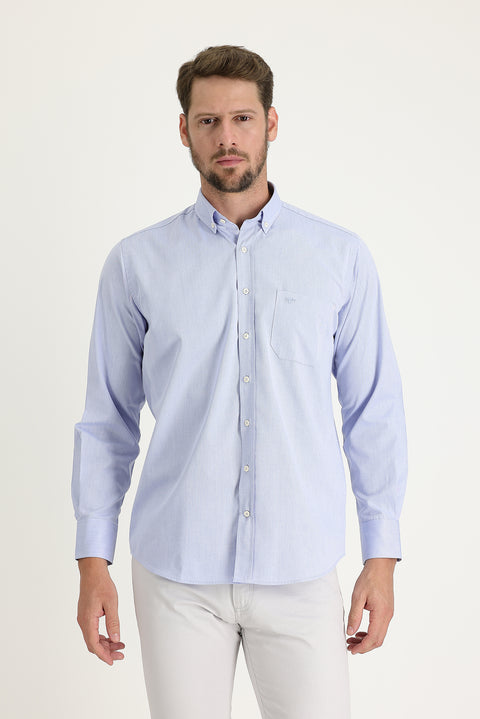 Dark Blue Long Sleeve Regular Fit Patterned Cotton Easy-Iron Button-Down Collar Shirt