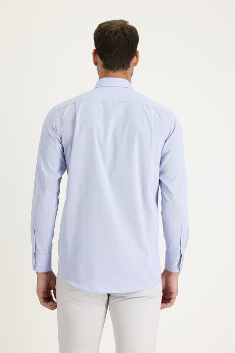 Dark Blue Long Sleeve Regular Fit Patterned Cotton Easy-Iron Button-Down Collar Shirt