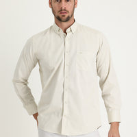 Light Beige Long Sleeve Regular Fit Patterned Cotton Easy-Iron Button-Down Collar Shirt