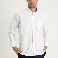 White Long Sleeve Regular Fit Patterned Cotton Easy-Iron Button-Down Collar Shirt