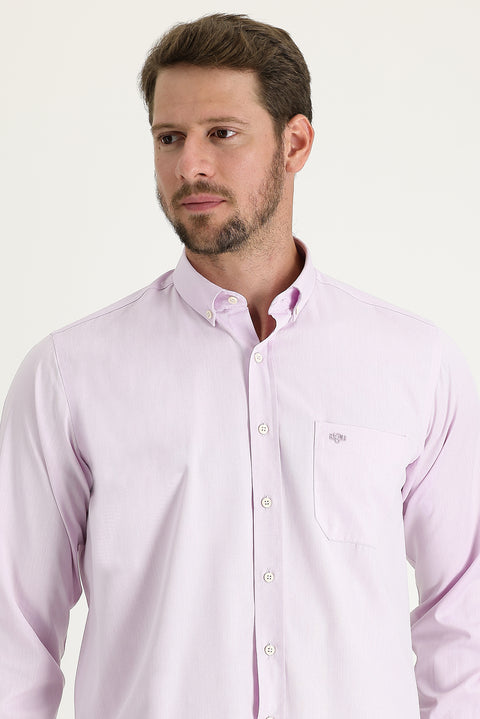 Lilac Long Sleeve Regular Fit Patterned Cotton Easy-Iron Button-Down Collar Shirt