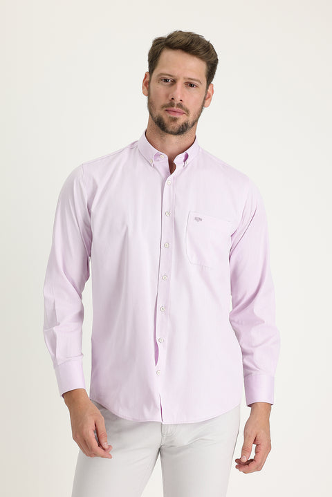 Lilac Long Sleeve Regular Fit Patterned Cotton Easy-Iron Button-Down Collar Shirt