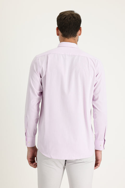 Lilac Long Sleeve Regular Fit Patterned Cotton Easy-Iron Button-Down Collar Shirt