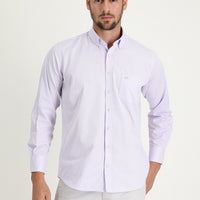 Light Purple Long Sleeve Regular Fit Patterned Cotton Easy-Iron Button-Down Collar Shirt
