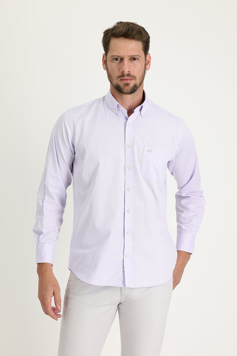 Light Purple Long Sleeve Regular Fit Patterned Cotton Easy-Iron Button-Down Collar Shirt