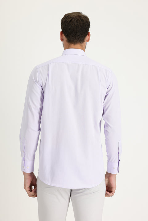 Light Purple Long Sleeve Regular Fit Patterned Cotton Easy-Iron Button-Down Collar Shirt