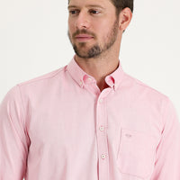 Light Red Long Sleeve Regular Fit Patterned Cotton Easy-Iron Button-Down Collar Shirt
