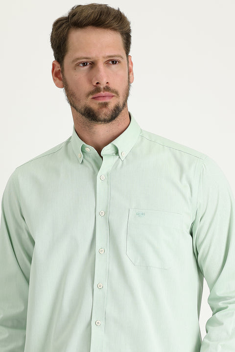 Aqua Green Long Sleeve Regular Fit Patterned Cotton Easy-Iron Button-Down Collar Shirt
