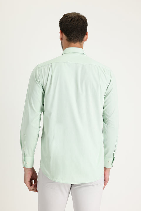 Aqua Green Long Sleeve Regular Fit Patterned Cotton Easy-Iron Button-Down Collar Shirt