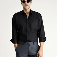 Black Long Sleeve Non-Iron Satin Classic Cotton Shirt