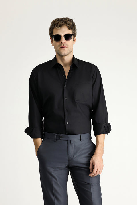 Black Long Sleeve Non-Iron Satin Classic Cotton Shirt