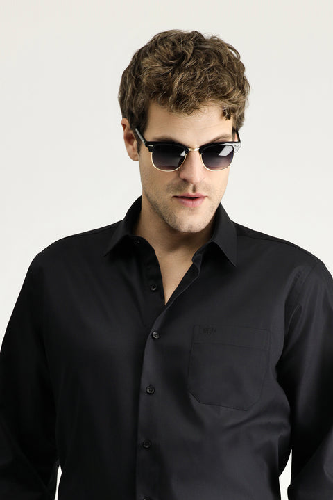 Black Long Sleeve Non-Iron Satin Classic Cotton Shirt