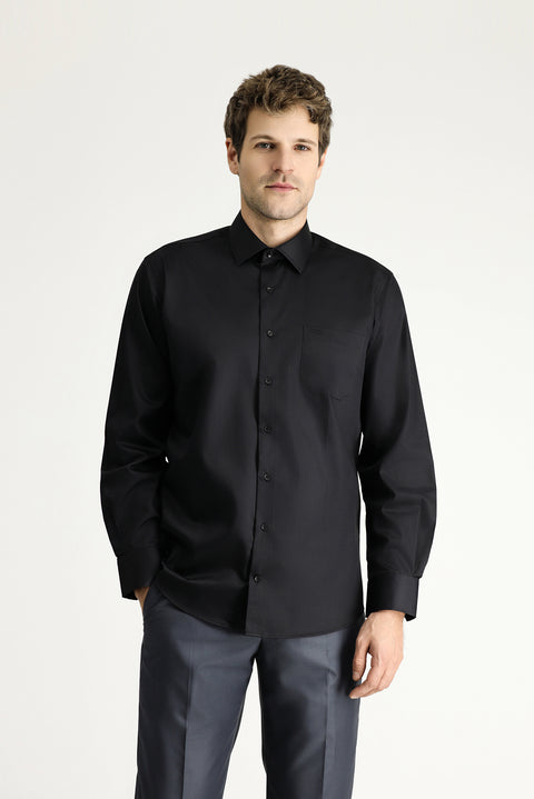 Black Long Sleeve Non-Iron Satin Classic Cotton Shirt