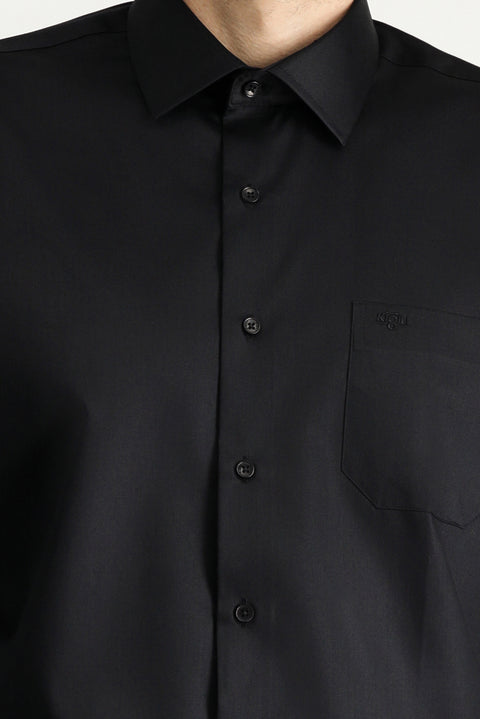Black Long Sleeve Non-Iron Satin Classic Cotton Shirt