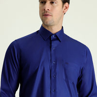 Medium Navy Long Sleeve Non-Iron Satin Classic Cotton Shirt