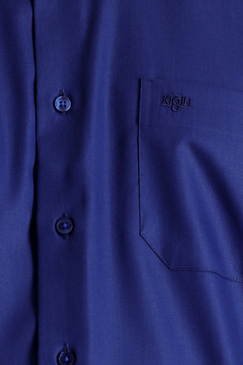 Medium Navy Long Sleeve Non-Iron Satin Classic Cotton Shirt