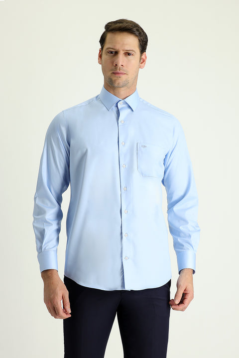 Light Blue Long Sleeve Non-Iron Satin Classic Cotton Shirt