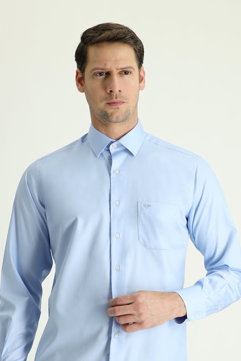 Light Blue Long Sleeve Non-Iron Satin Classic Cotton Shirt