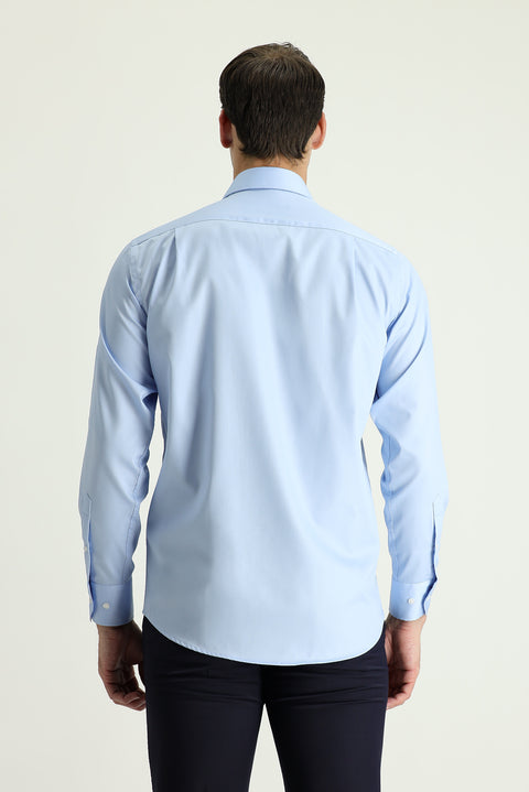 Light Blue Long Sleeve Non-Iron Satin Classic Cotton Shirt