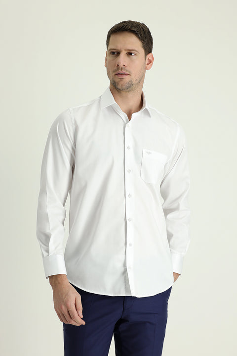 White Long Sleeve Non-Iron Sateen Classic Cotton Easy-Care Shirt