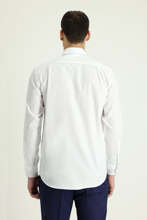 White Long Sleeve Non-Iron Sateen Classic Cotton Easy-Care Shirt