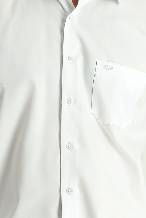 White Long Sleeve Non-Iron Sateen Classic Cotton Easy-Care Shirt