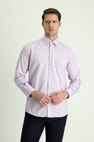  Lila Uzun Kol Non Iron Saten Klasik Pamuklu Gömlek