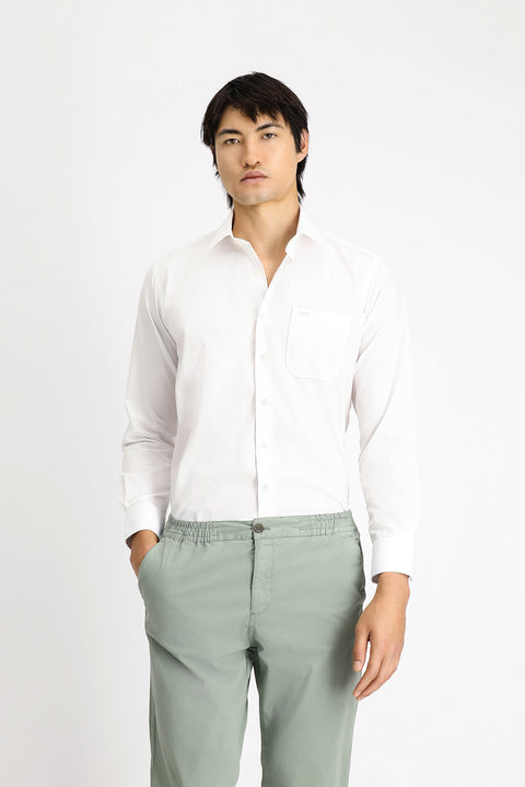 White Long-Sleeve Classic Cotton Shirt