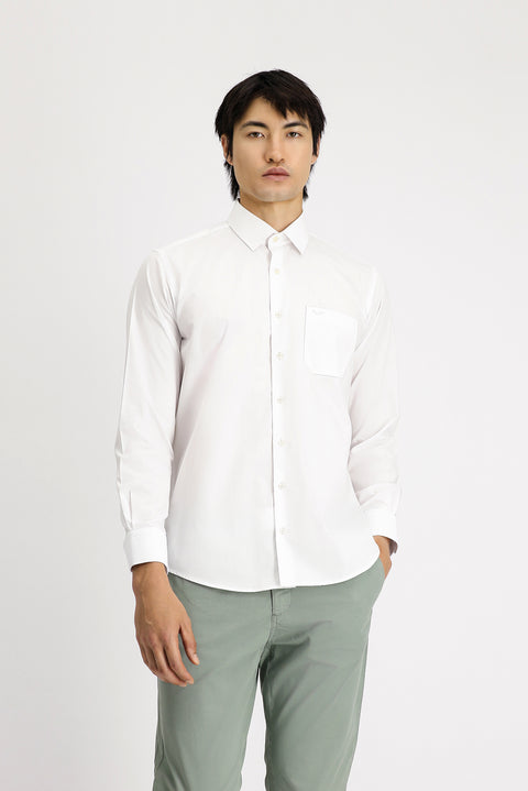 White Long-Sleeve Classic Cotton Shirt