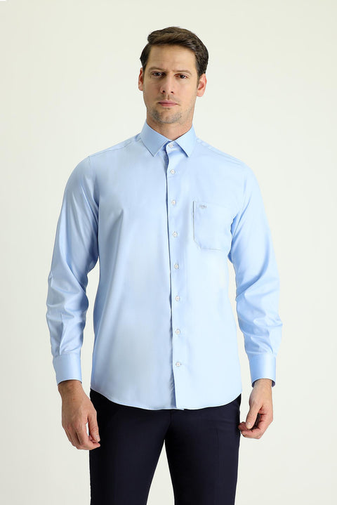 Uçuk Mavi Uzun Kol Klasik Non Iron Saten Pamuklu Gömlek