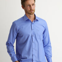Aqua Blue Long Sleeve Classic Non-Iron Sateen Cotton Shirt