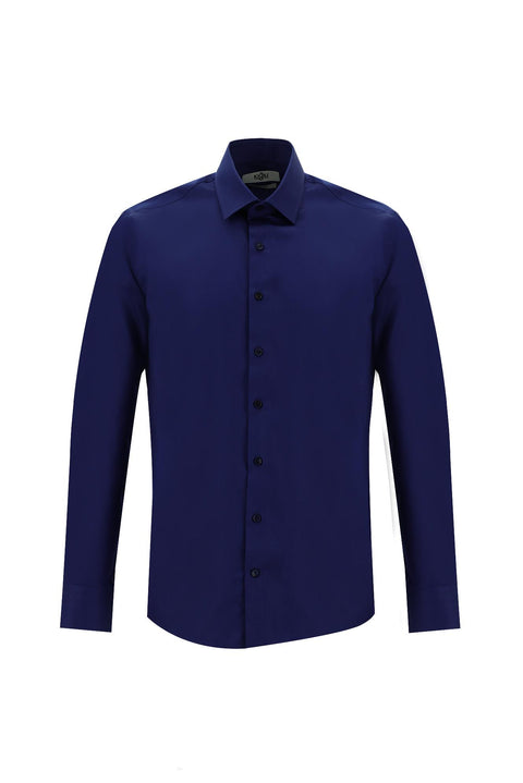 Medium Navy Long Sleeve Classic Non-Iron Cotton Shirt