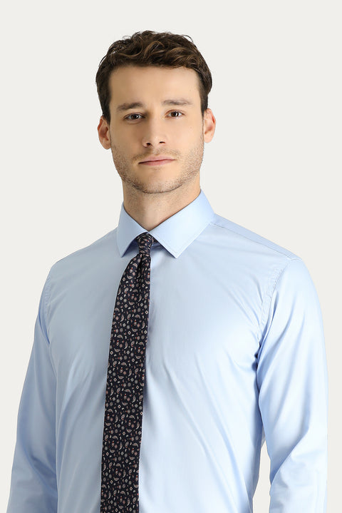Light Blue Long Sleeve Slim Fit Narrow Cut Non-Iron Satin Cotton Shirt