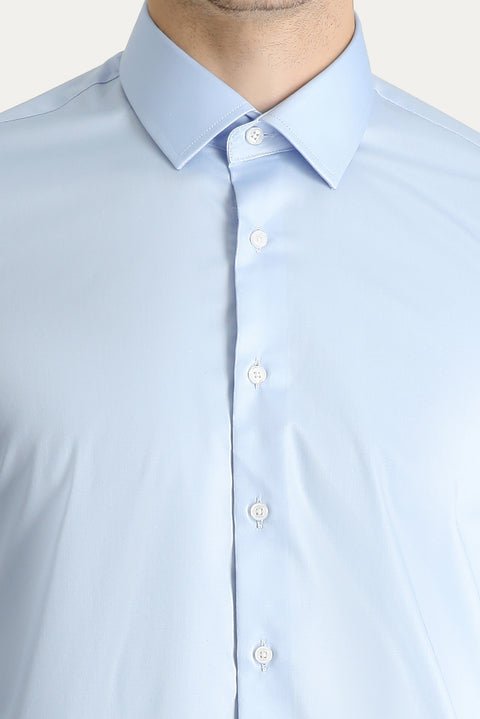 Light Blue Long Sleeve Slim Fit Narrow Cut Non-Iron Satin Cotton Shirt