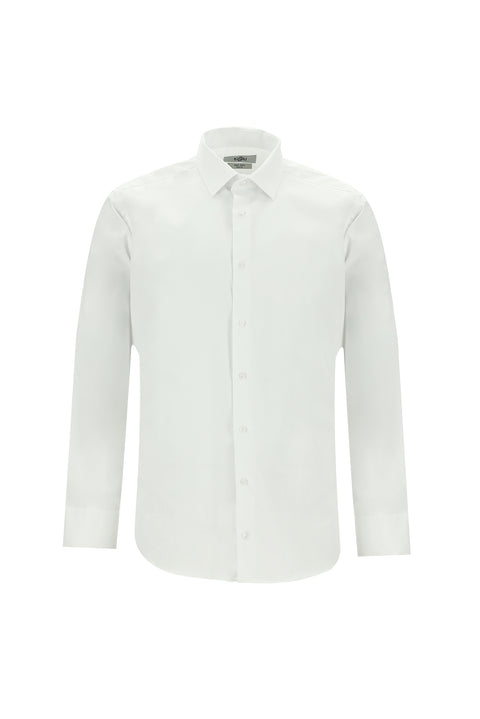 White Long Sleeve Slim Fit Narrow Cut Non-Iron Satin Cotton Shirt