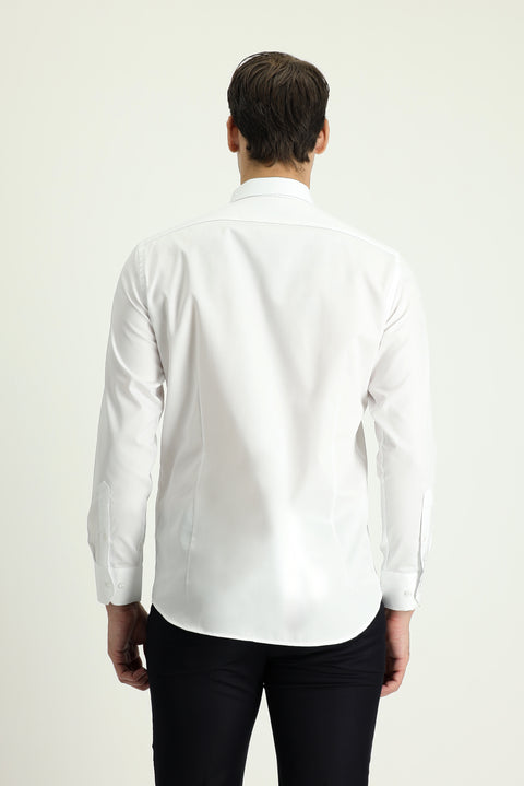 White Long Sleeve Slim Fit Narrow Cut Non-Iron Satin Cotton Shirt