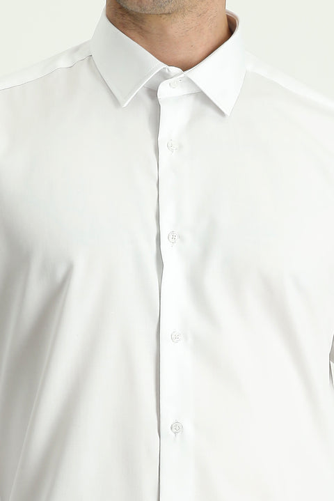 White Long Sleeve Slim Fit Narrow Cut Non-Iron Satin Cotton Shirt