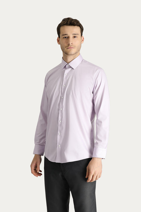 Lilac Long Sleeve Slim Fit Narrow Cut Non-Iron Satin Cotton Shirt