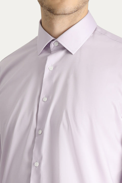 Lilac Long Sleeve Slim Fit Narrow Cut Non-Iron Satin Cotton Shirt