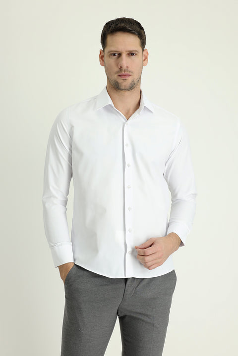 White Long Sleeve Slim Fit Classic Shirt