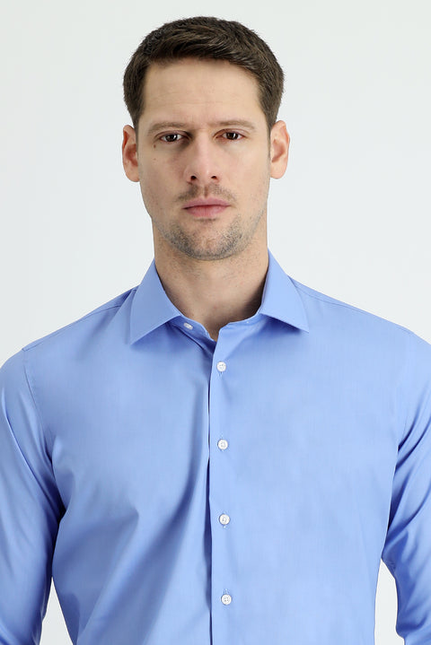 Aqua Blue Long Sleeve Slim Fit Non-Iron Classic Cotton Shirt
