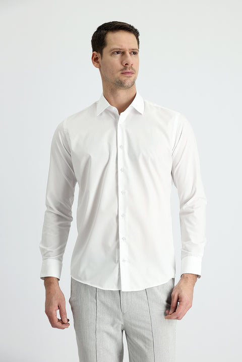 White Long Sleeve Slim Fit Non-Iron Classic Cotton Easy-to-Iron Shirt