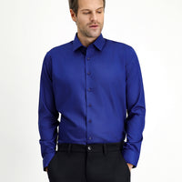 Medium Navy Long Sleeve Slim Fit Classic Non-Iron Satin Cotton Shirt