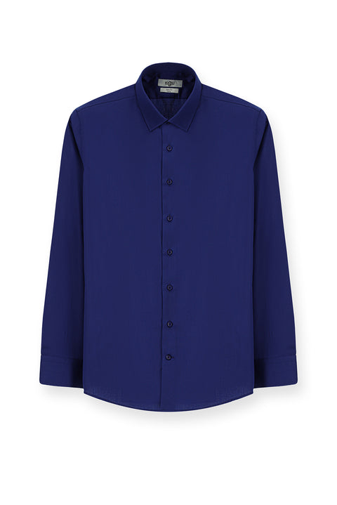 Medium Navy Long Sleeve Slim Fit Classic Non-Iron Satin Cotton Shirt