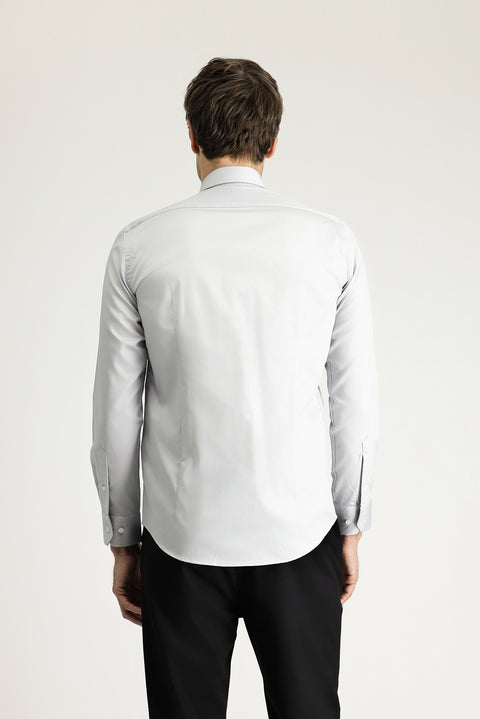 Medium Grey Long Sleeve Slim Fit Classic Non-Iron Satin Cotton Shirt